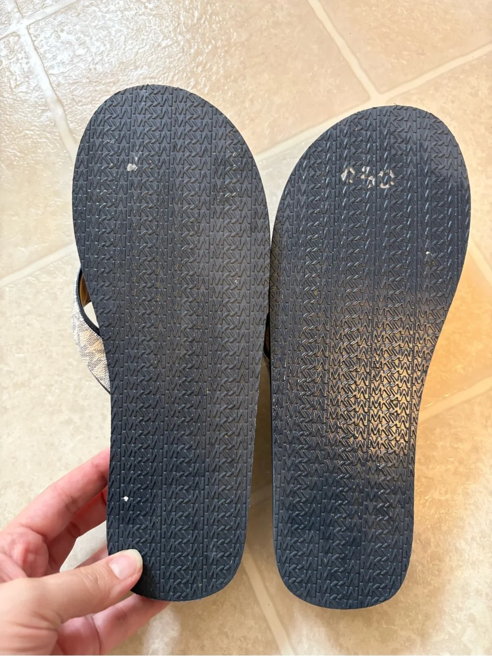 Michael Kors Navy and Beige Logo Flip Flops